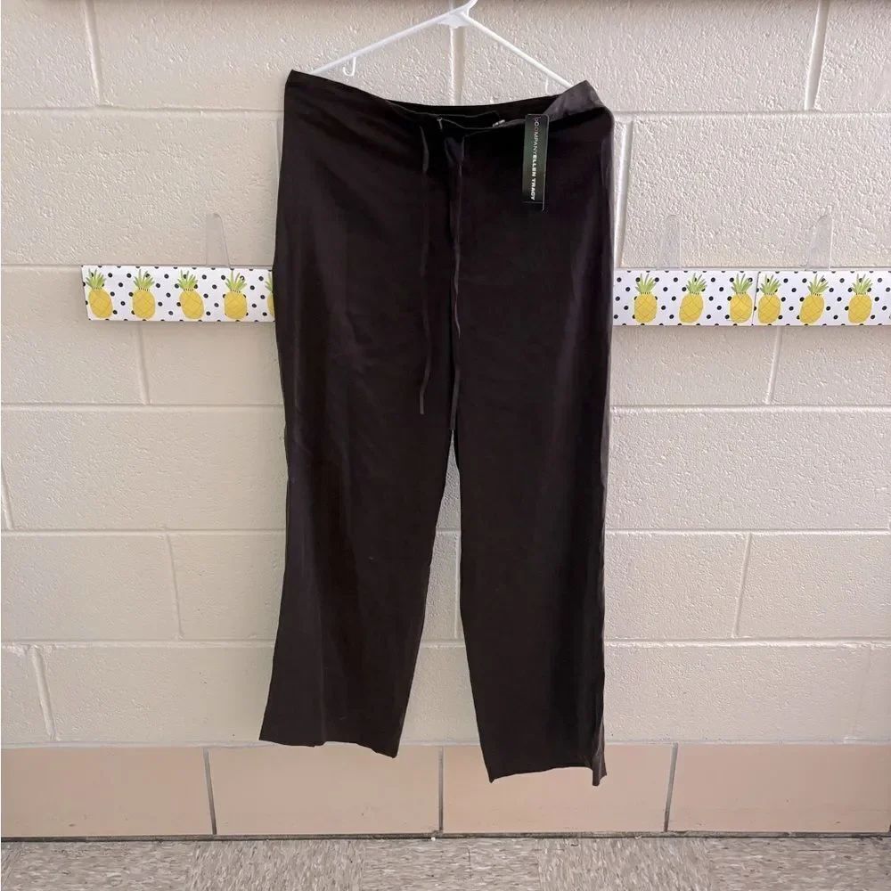 Ellen Tracy womenβs chocolateβbrown silk pants, petite M, NWT